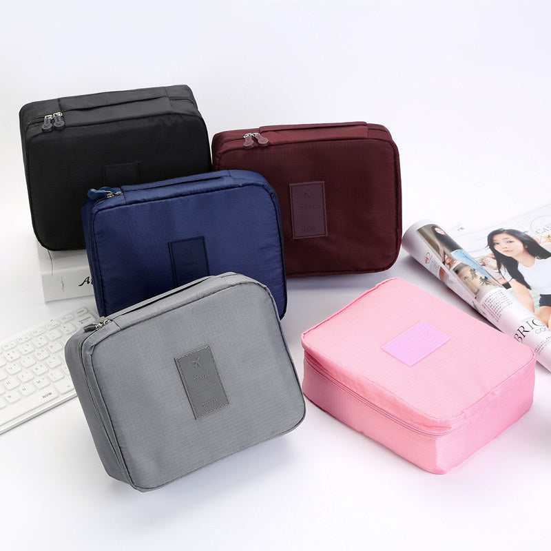 Shopi Vella waterproof cosmetic organizer with pockets in black, maroon, navy blue, gray, and pink bathroom storage bags
