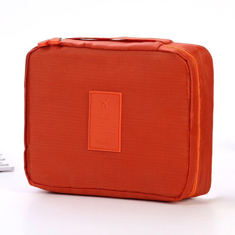 Shopi Vella waterproof cosmetic organizer with pockets in orange for bathroom storage and travel
