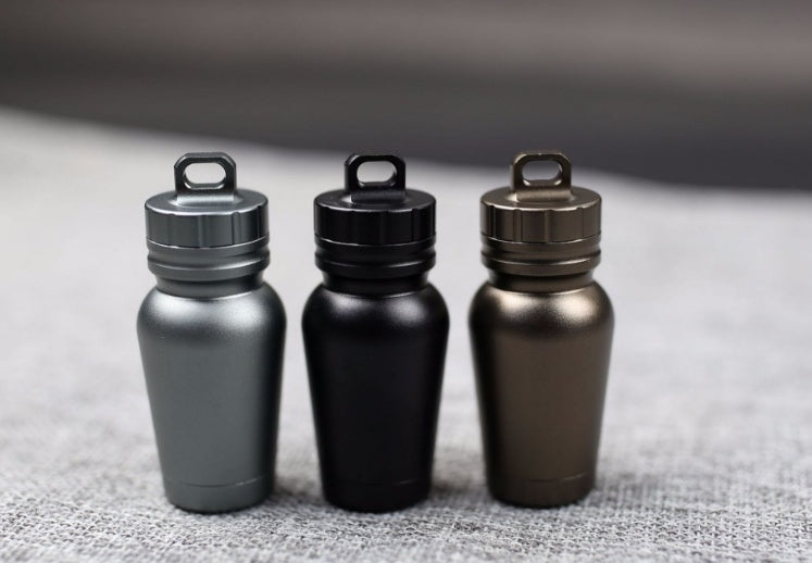 Shopi Vella waterproof medicine bottle for outdoors in gray black and bronze colors set of three