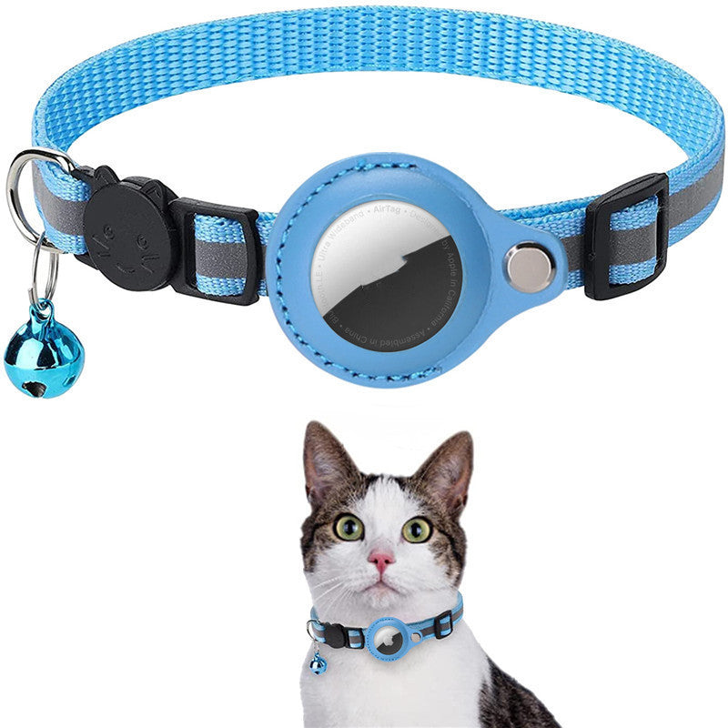 Shopi Vella blue waterproof pet tracker holder case on adjustable cat collar with bell