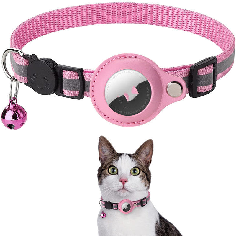 Shopi Vella pink waterproof pet tracker holder case on adjustable cat collar with bell