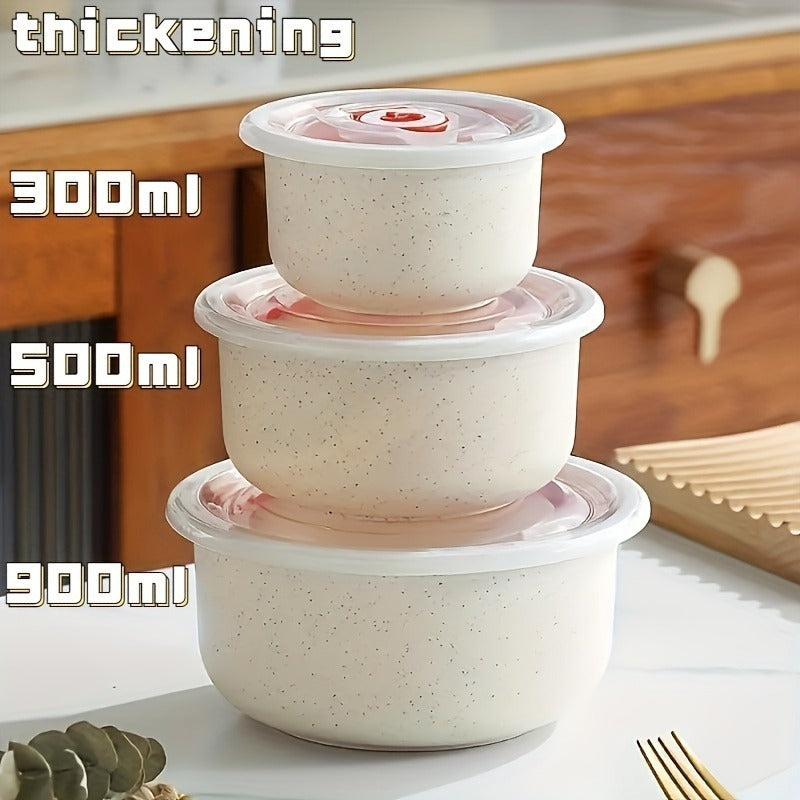 Shopi Vella wheat straw food storage bowls set with 300ml 500ml 900ml sizes and clear lids