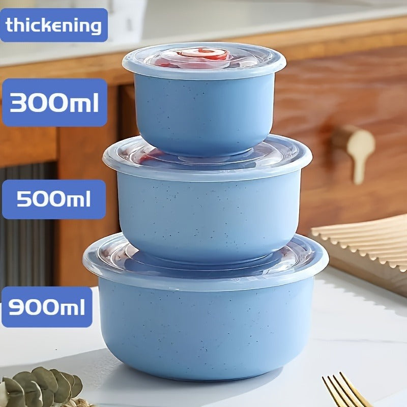 Shopi Vella blue wheat straw food storage bowls set with 300ml 500ml and 900ml sizes and clear lids