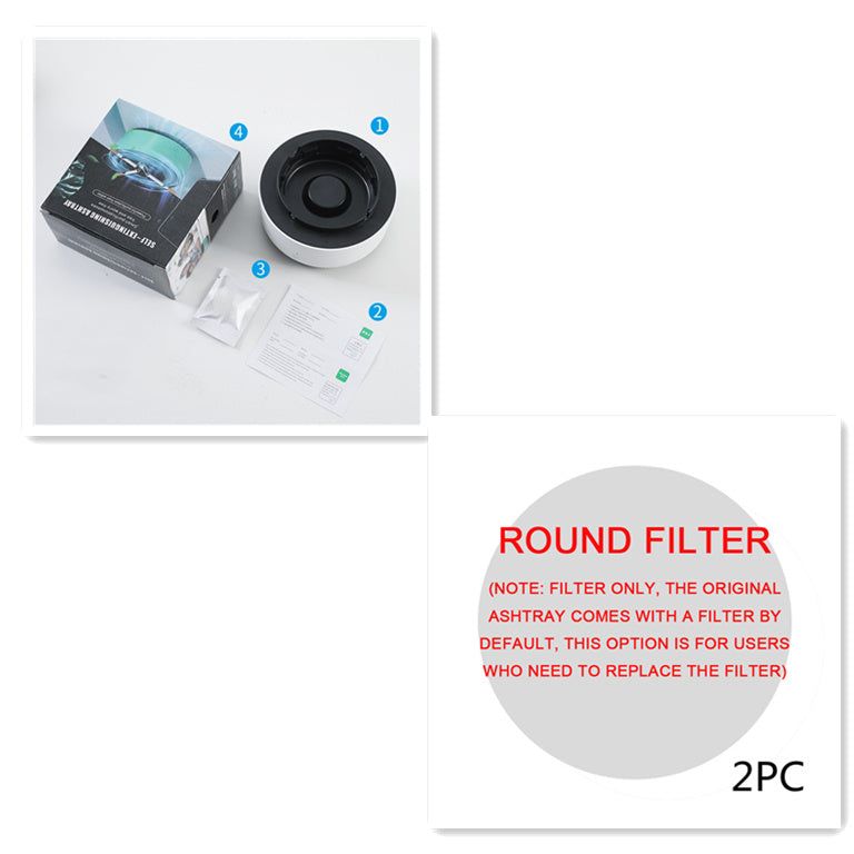 Shopi Vella smoke removal air purifier ashtray with round replacement filter and packaging