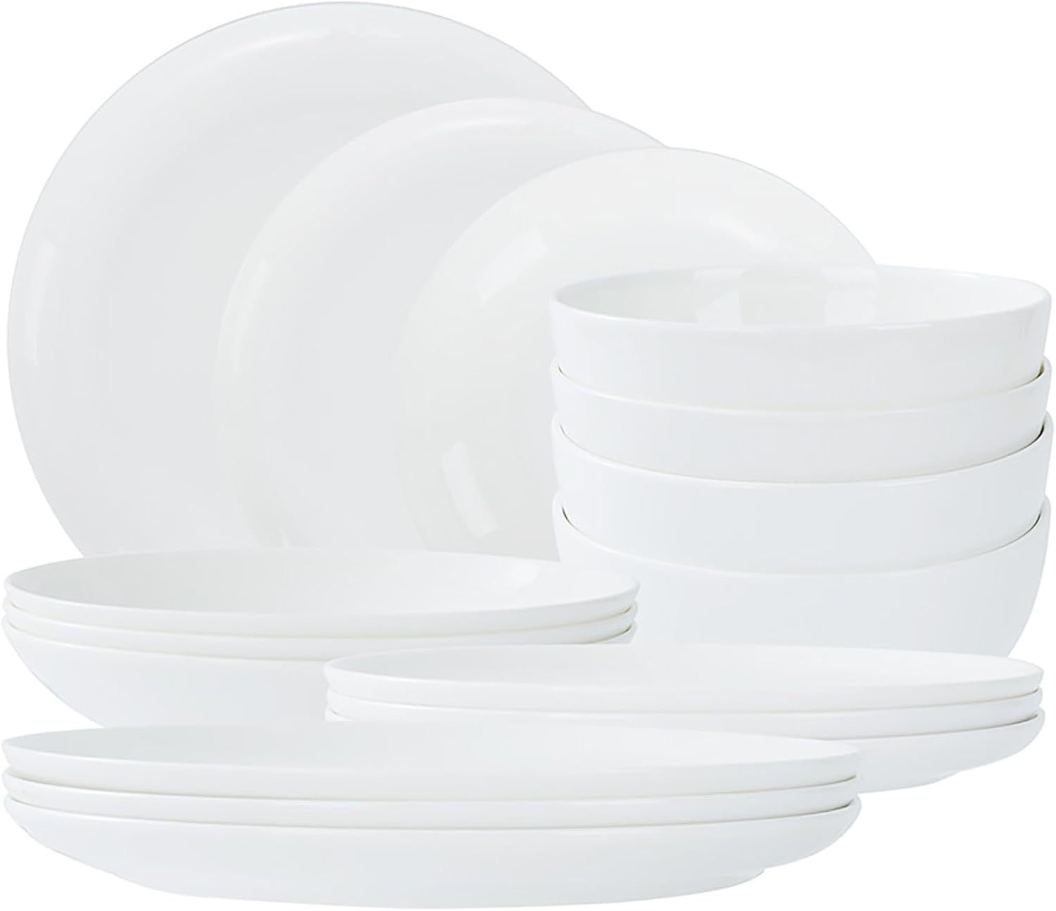 Shopi Vella white dinnerware set for 4 with plates and bowls in simple elegant design