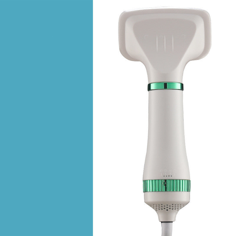 Shopi Vella dog grooming hair dryer in white with green accents for effective pet drying
