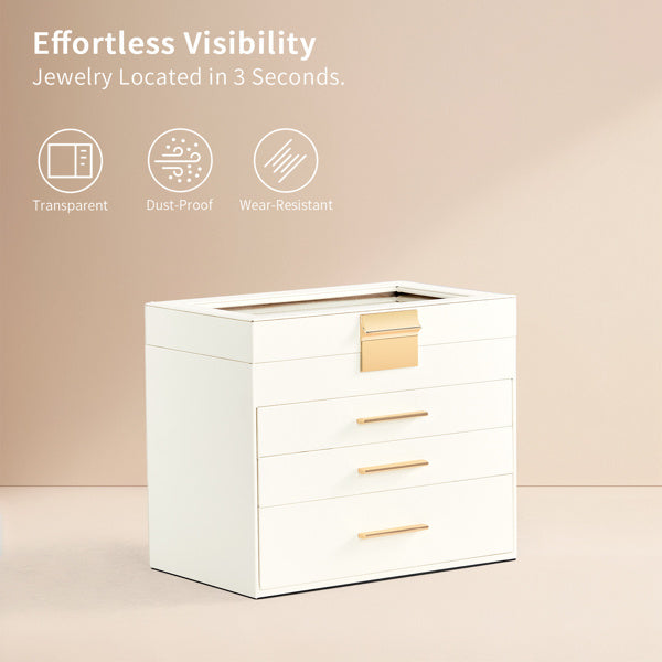 Shopi Vella white jewelry storage box with transparent lid and three drawers for easy organization