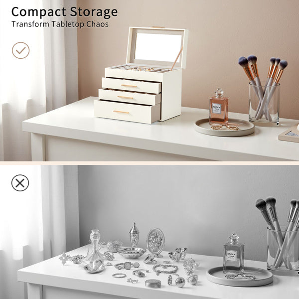Shopi Vella white jewelry storage box with mirror and multiple drawers for organizing jewelry