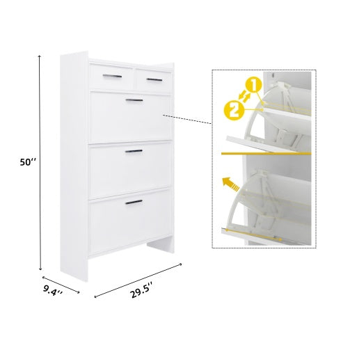 Shopi Vella white PVC shoe rack with drawers featuring multiple compartments and detailed flip-down storage design