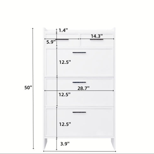 Shopi Vella white PVC shoe rack with drawers measuring 50 inches tall and multiple storage compartments