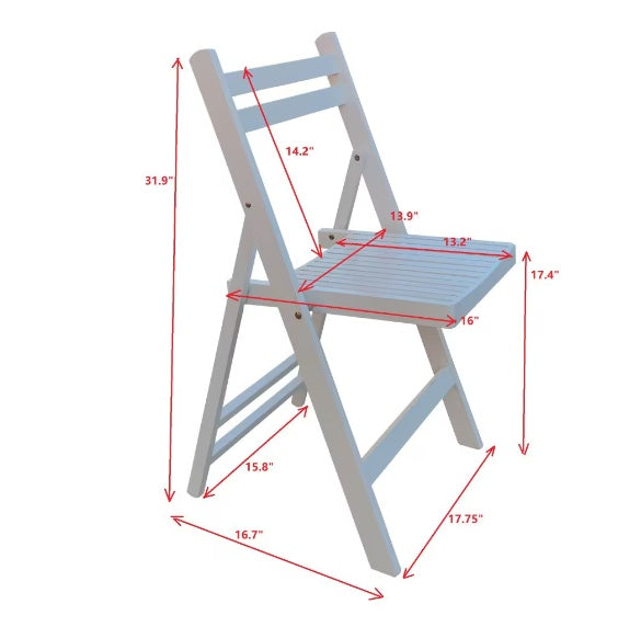 Shopi Vella slatted wood folding chairs with detailed dimensions in white finish