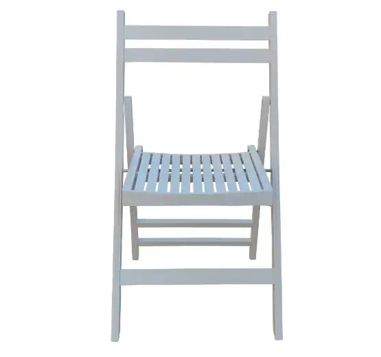 White slatted wood folding event chair with simple design and slatted seat for easy portability