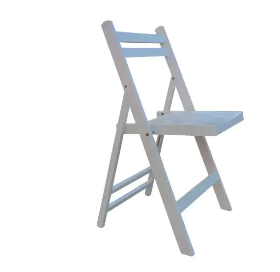 White slatted wood folding event chair with simple, sturdy design for easy transport and setup