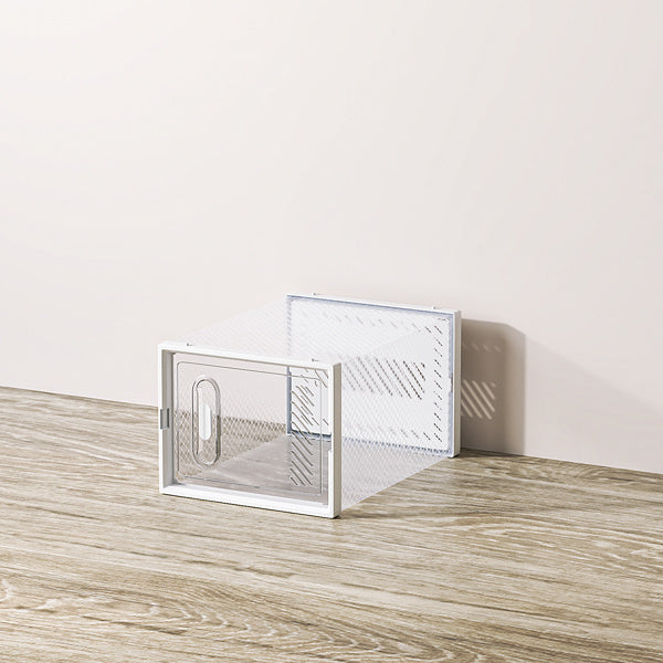 Shopi Vella white stackable shoe box set with transparent front door for easy shoe storage