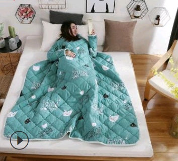 Shopi Vella winter quilt with sleeves in teal featuring cute animal prints for cozy warmth