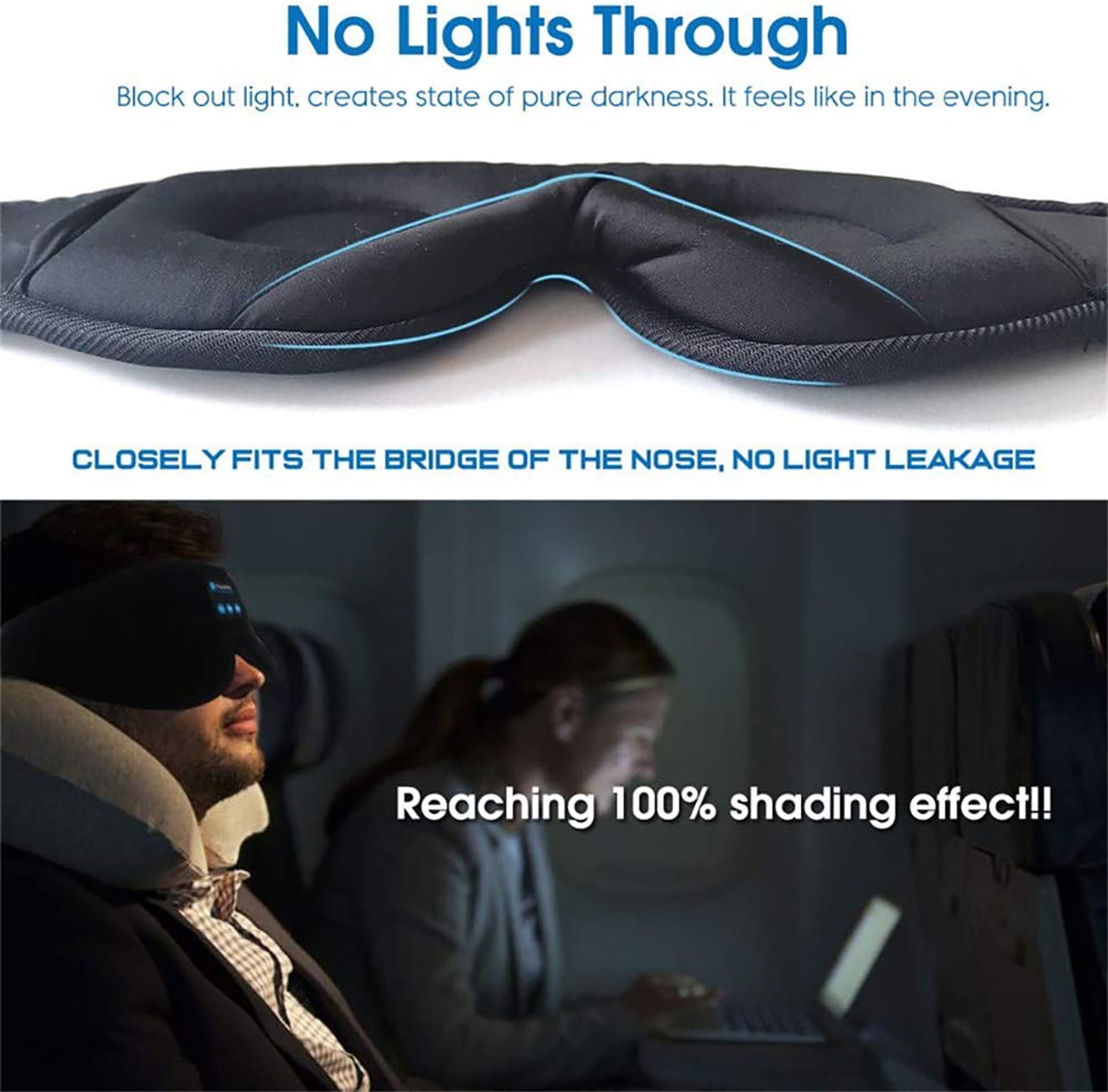 Wireless sleep eye mask with headphones blocking light completely for total darkness
