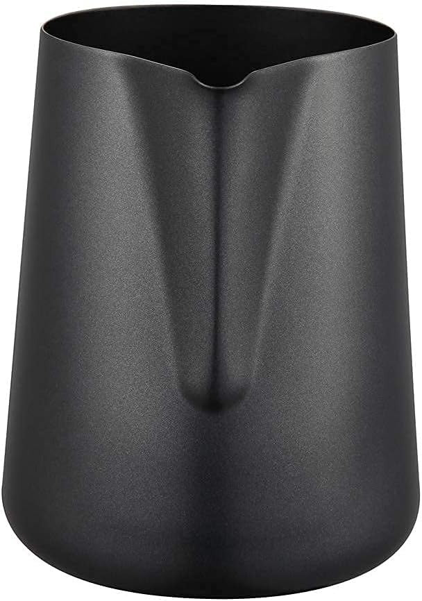 Shopi Vella black stainless steel milk frothing pitcher for precise coffee frothing and pouring