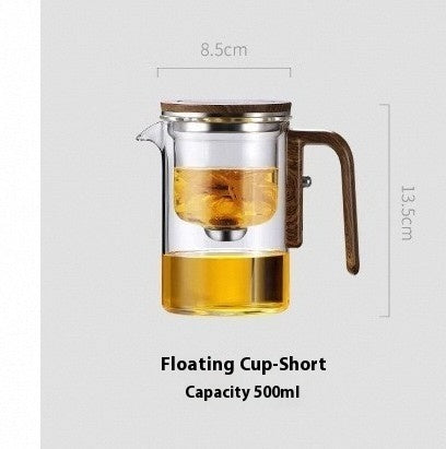 Shopi Vella wood handle tea separation pot with 500ml capacity and clear glass body
