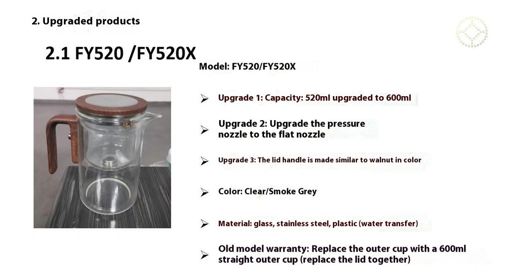 Shopi Vella wood handle tea separation pot with upgraded 600ml capacity and clear glass body