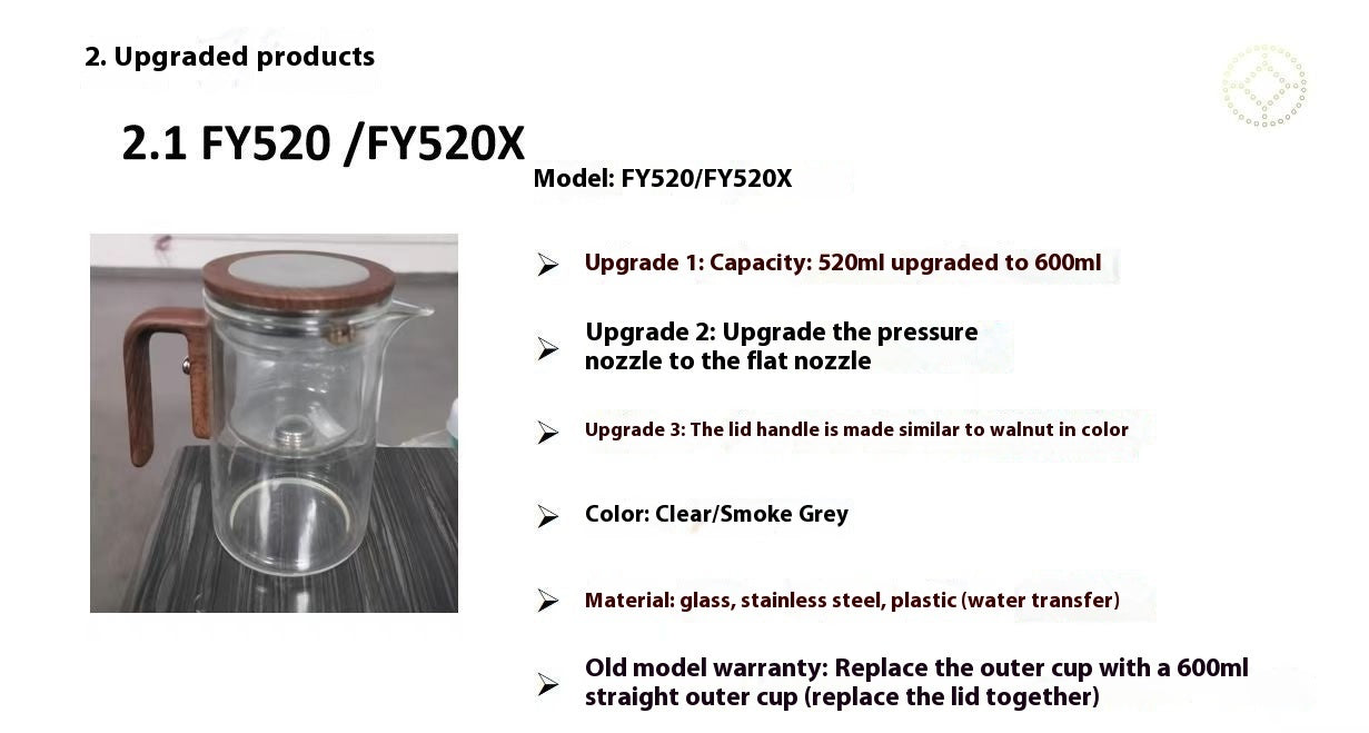 Shopi Vella wood handle tea separation pot with upgraded 600ml capacity and clear glass body