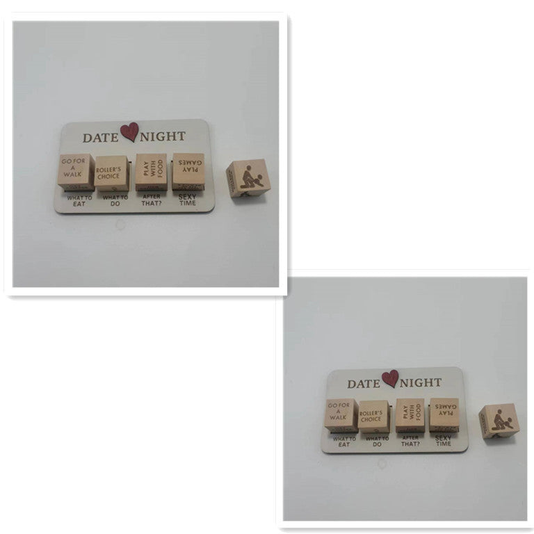 Shopi Vella wooden date night dice game with engraved cubes and activity card for couples