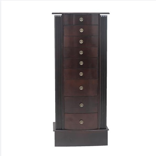 Shopi Vella dark wood wooden jewelry mirror cabinet with multiple drawers for jewelry storage