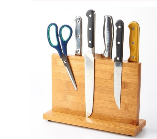 Shopi Vella magnetic knife holder for kitchen made of bamboo wood with knives and scissors