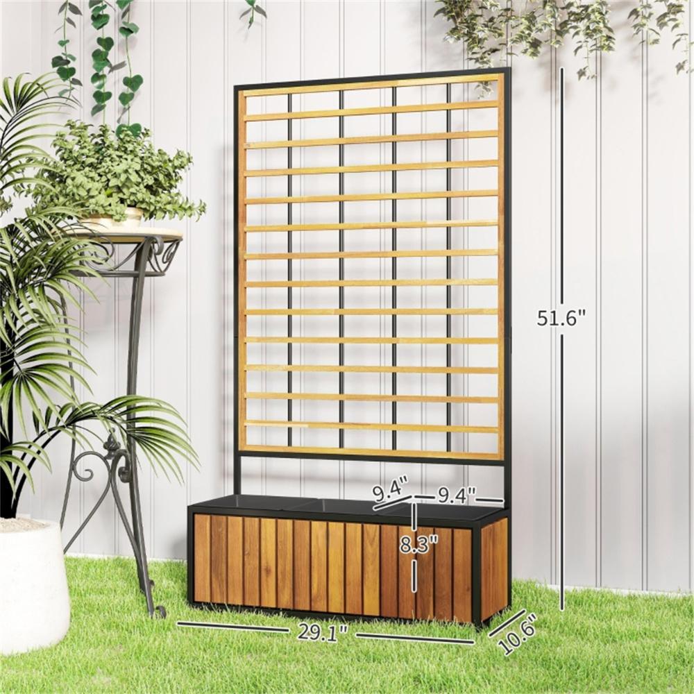 Shopi Vella wooden raised garden bed with trellis featuring a rectangular planter box and vertical support for climbing plants