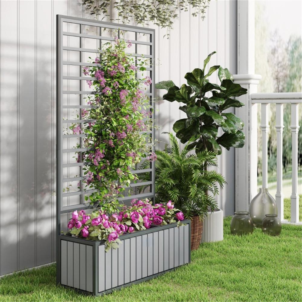Shopi Vella wooden raised garden bed with trellis planter box for climbing plants on porch