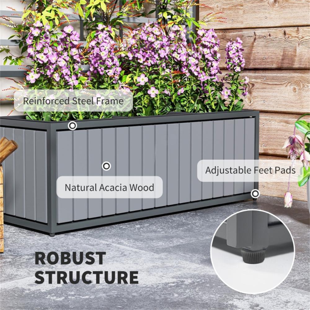 Shopi Vella wooden raised garden bed with trellis featuring reinforced steel frame and natural acacia wood