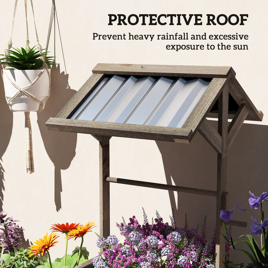 Shopi Vella wooden wishing well planter with protective roof against rain and sun for outdoor use