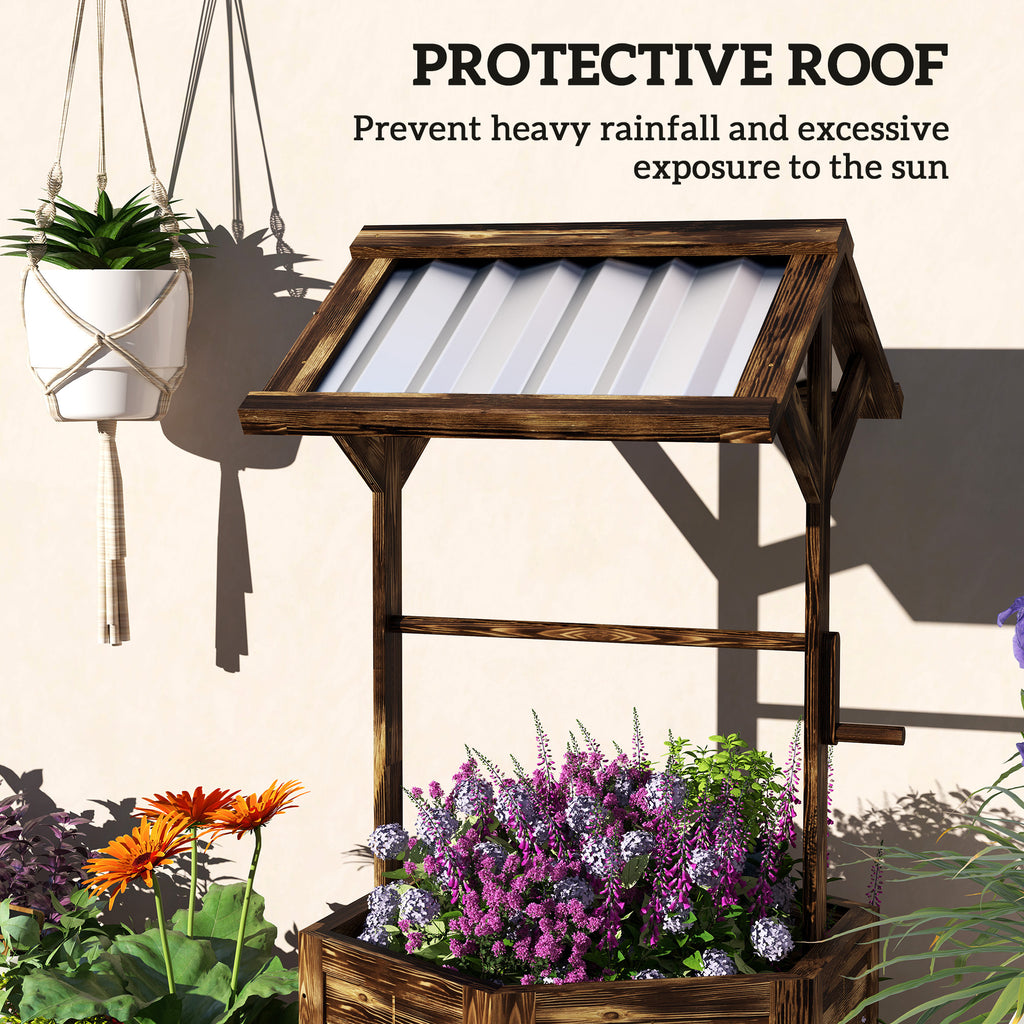 Shopi Vella wooden wishing well planter with protective roof to shield plants from rain and sun