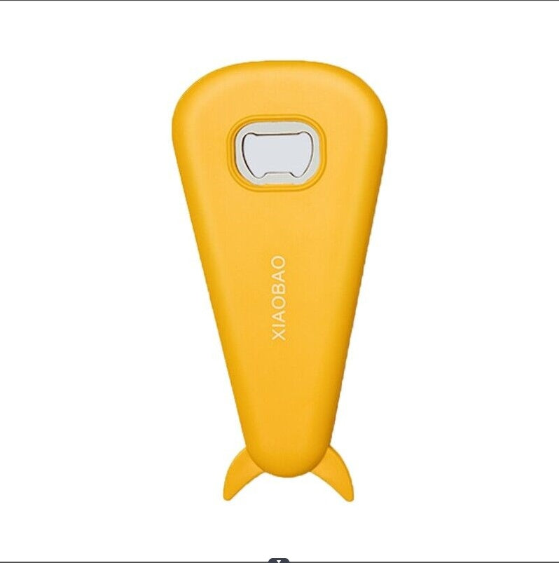 Shopi Vella yellow rust proof jar and can opener with ergonomic design for kitchen storage