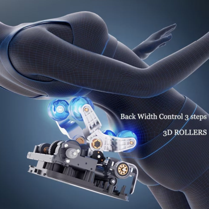 3D rollers mechanism in zero gravity massage chair with heat showing back width control by Shopi Vella