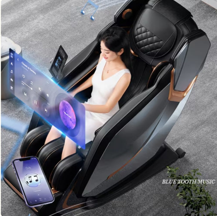 Shopi Vella zero gravity massage chair with heat in black featuring Bluetooth music and touchscreen controls